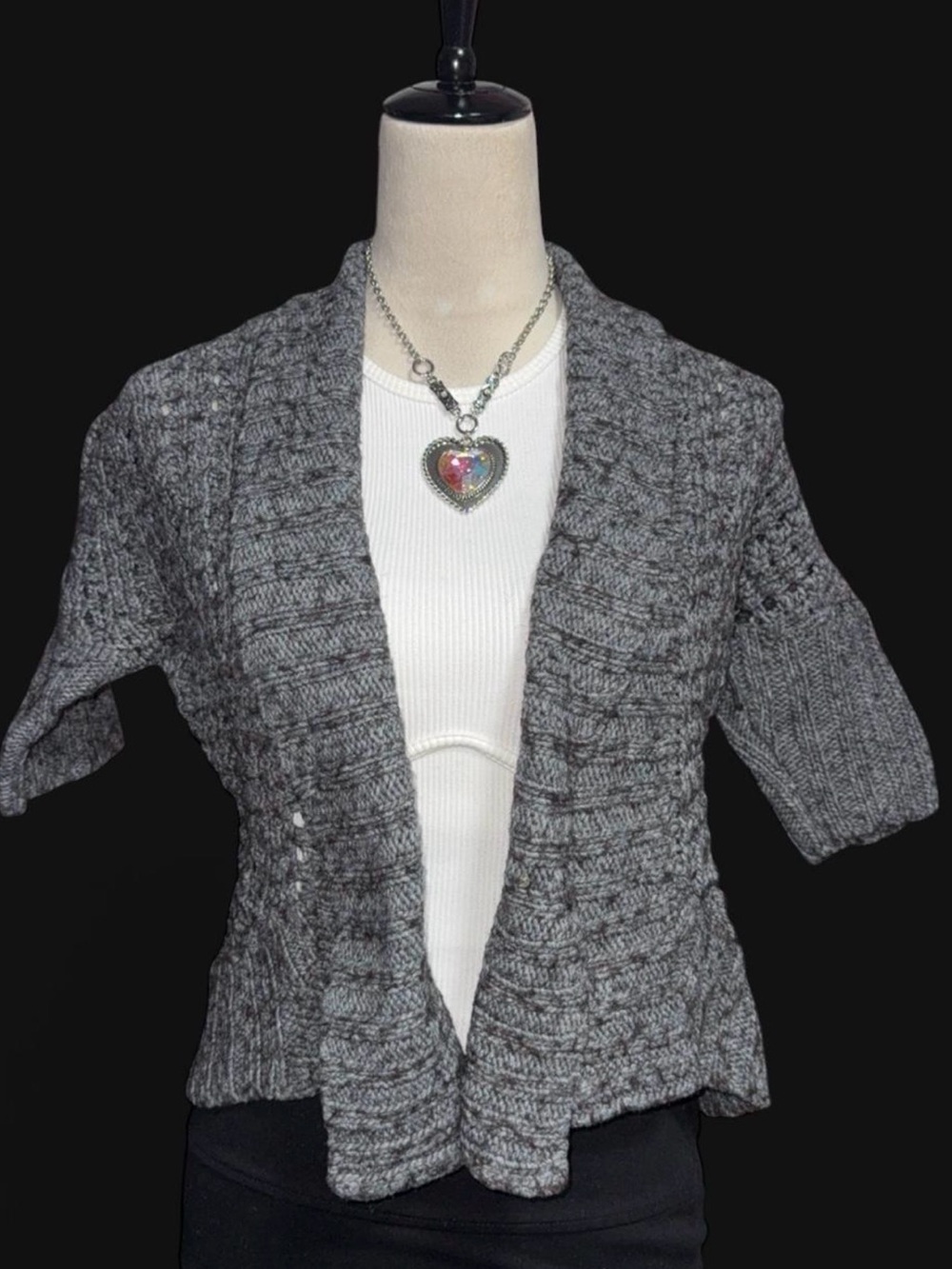 Express Gray Open-Front Cable Knit Cardigan